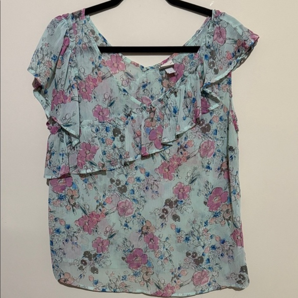 A New Day Floral Ruffle Sleeve Top